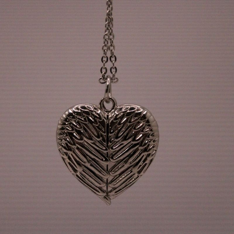 ketting met een hartvormig hartje, het hartje kan open en in het hartje is er ruimte voor een vingerafdruk, een mooie herinneringsketting, de ketting en het hartje zijn zilverkleurig